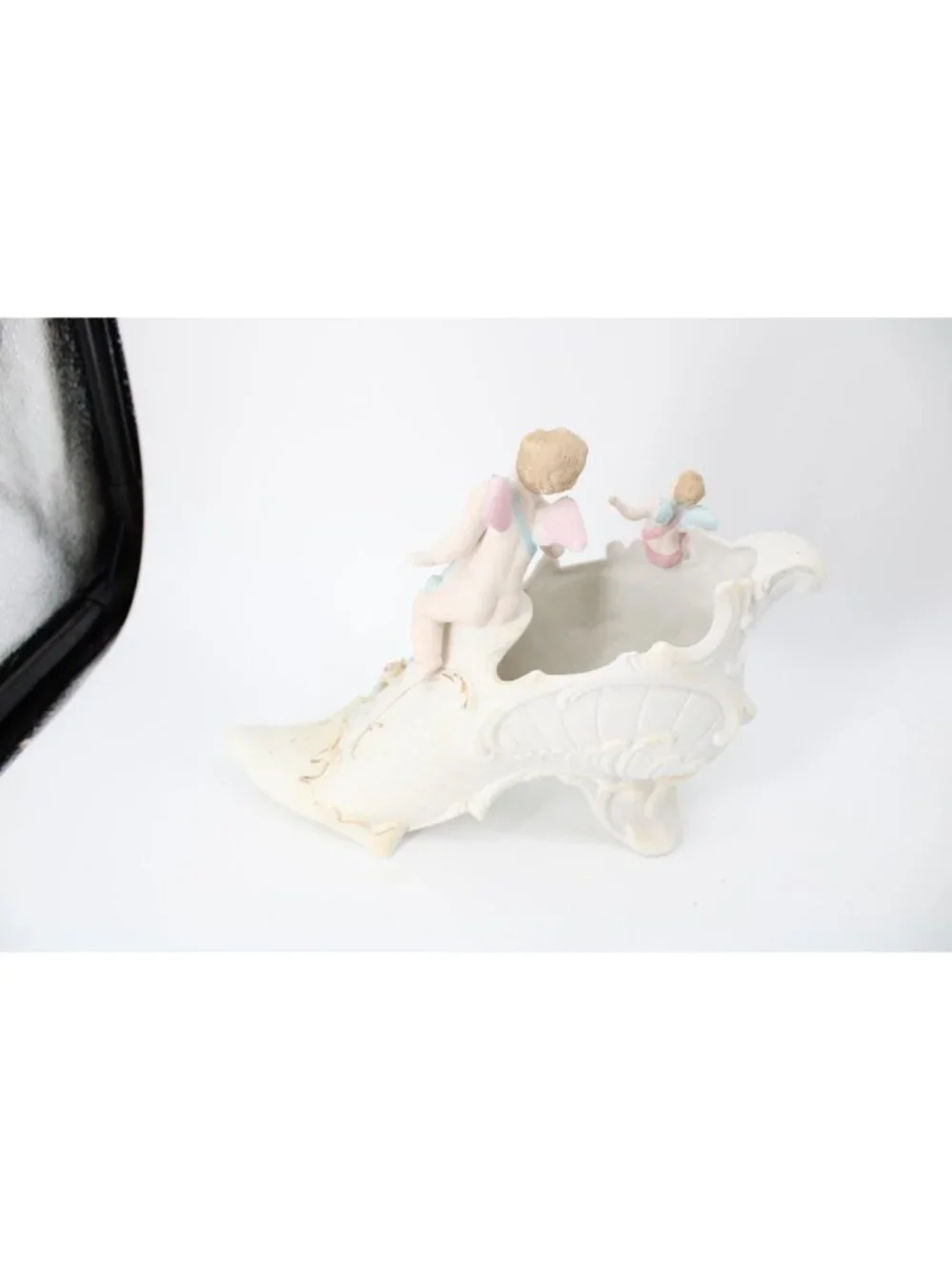 Bisque Slip Vase Cherubs Shoe Vintage 94705